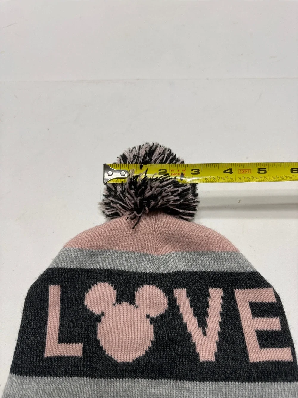 Disney Mickey Mouse Gray & Pink Pom-Top Knit Beanie with Cuffed Logo